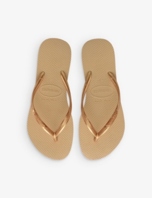 Havaianas Slim Logo-embossed Rubber Flip Flops In Gold