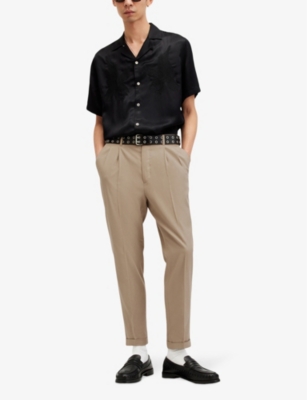 Shop Allsaints Men's Moorland Brown Tallis Tapered-leg Mid-rise Cotton-blend Trousers