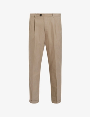 Shop Allsaints Men's Moorland Brown Tallis Tapered-leg Mid-rise Cotton-blend Trousers