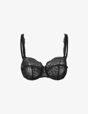 Simone Perele Womens Noir Exotica Floral-embroidered Stretch-lace Underwired Bra