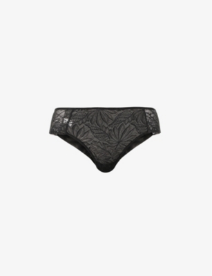 Simone Perele Exotica Floral-print Mid-rise Stretch-lace Briefs In Noir