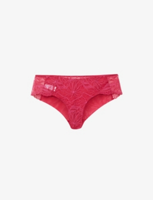 Simone Perele Womens Raspberry Exotica Floral-print Mid-rise Stretch-lace Briefs