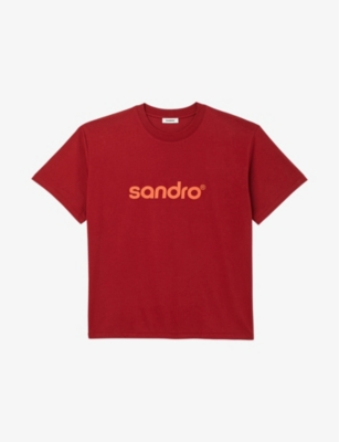 Sandro Mens Rouges Retro Logo Cotton-jersey T-shirt