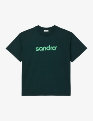Sandro Mens Verts Retro Logo Cotton-jersey T-shirt