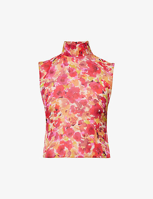 DRIES VAN NOTEN: Floral-print high-neck silk-crepe top