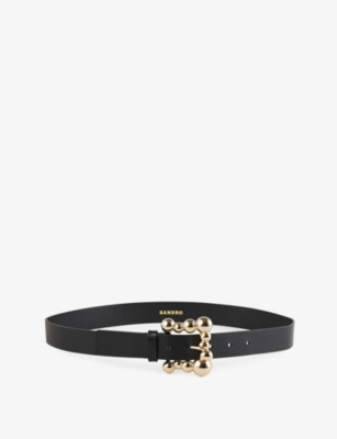 Sandro Wide Leather Belt With A Square Buckle In Black