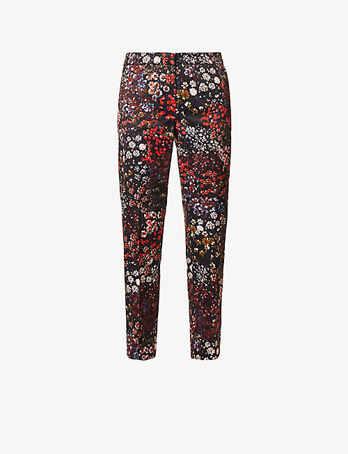 DRIES VAN NOTEN: Floral-print structured-waist slim-leg high-rise woven trousers