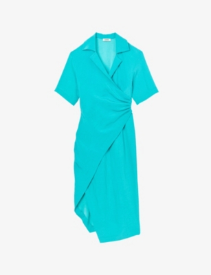 Sandro Womens Bleus Clarance Draped Asymmetric Woven Midi Dress | ModeSens