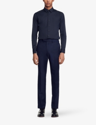Shop Sandro Mens Bleus Slim-fit Stretch Cotton-blend Shirt