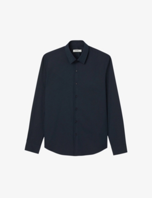 Shop Sandro Men's Bleus Slim-fit Stretch Cotton-blend Shirt