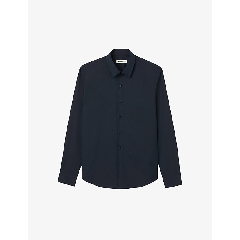Sandro Mens Bleus Slim-fit Stretch Cotton-blend Shirt In Navy Blue