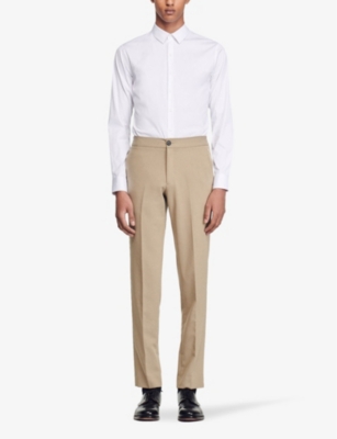 Shop Sandro Mens Naturels Slim-fit Stretch Cotton-blend Shirt