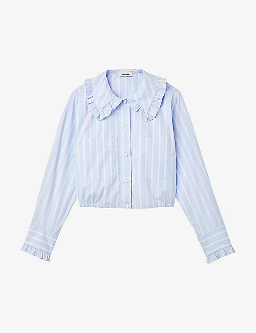 SANDRO: Ravenne striped frilled-collar cotton-poplin shirt