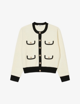 Sandro Contrast-trim Buttoned Cardigan In Naturels