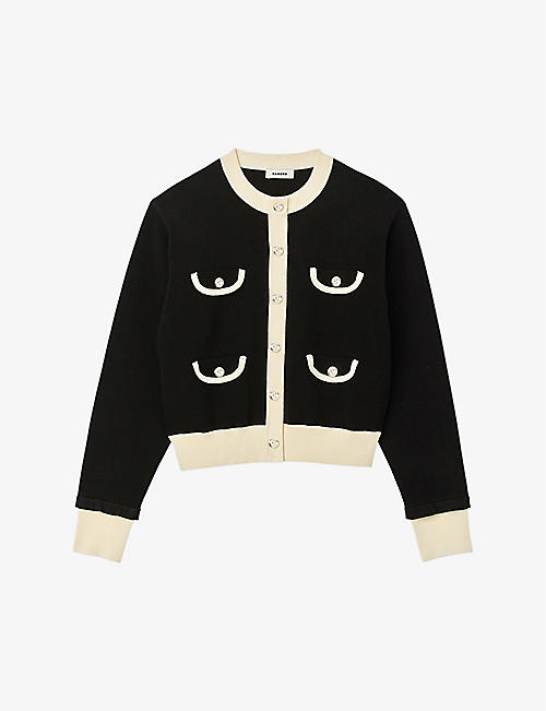 SANDRO: Contrast-trim knitted cardigan