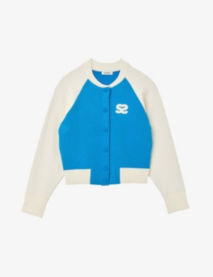 Sandro Womens Bleus Bolzano Logo-patch Colour-blocked Knitted Varsity Cardigan