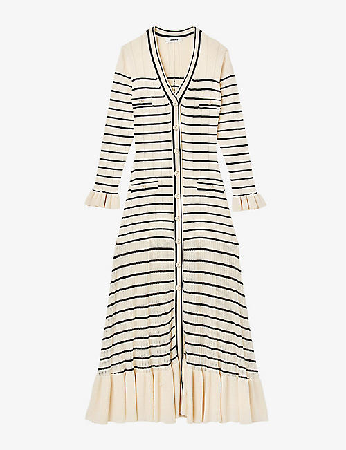 SANDRO: Sailor-stripe stretch-knit midi dress