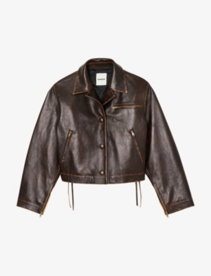 SANDRO - Jude faded-effect lace-up leather jacket | Selfridges.com