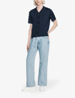 Sandro Mens Bleus V-neck Cotton-blend Knitted Vest In Bleus