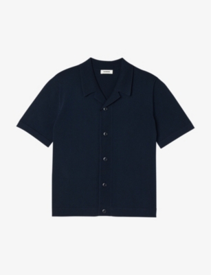 Sandro Mens Bleus V-neck Cotton-blend Knitted Vest