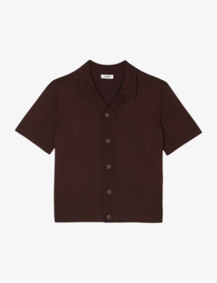 Sandro Mens Bruns V-neck Cotton-blend Knitted Vest