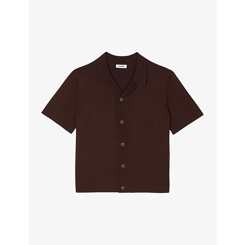 Sandro Mens Bruns V-neck Cotton-blend Knitted Vest