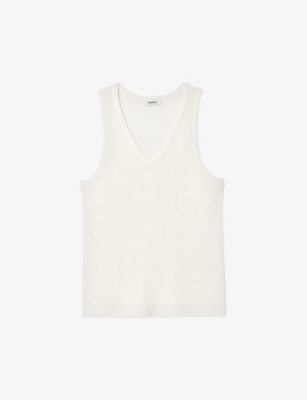 Sandro Mens Naturels V-neck Cotton-blend Knitted Vest