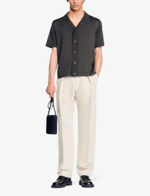 Shop Sandro Mens V-neck Cotton-blend Knitted Vest Verts