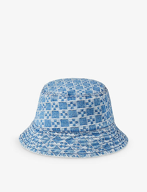 SANDRO: Checkerboard-pattern denim bucket hat