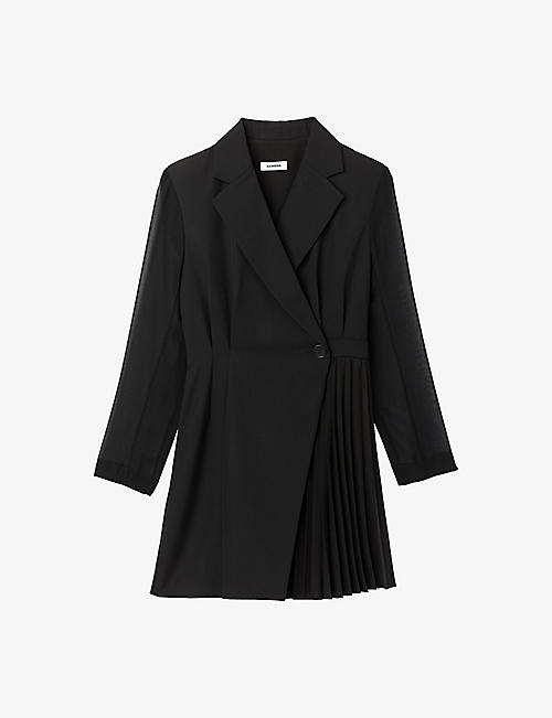 SANDRO: Wrap-over woven and wool-blend mini dress