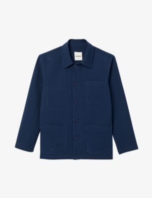 Sandro Mens Bleus Straight-fit Patch-pocket Cotton-twill Jacket