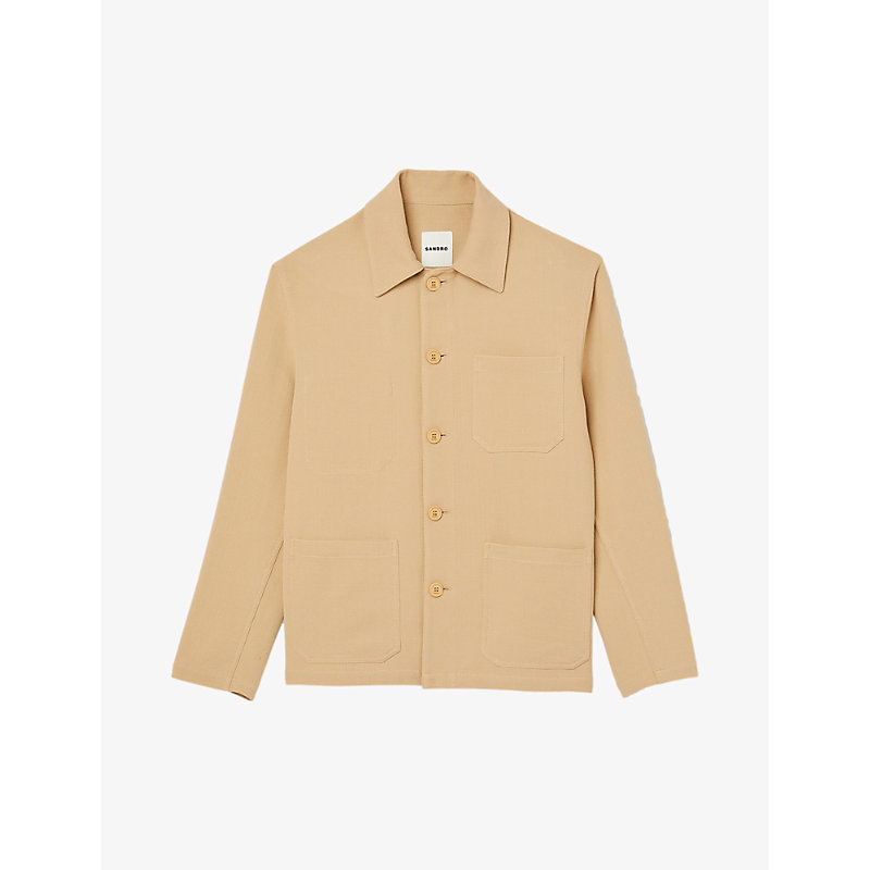 Sandro Mens Naturels Straight-fit Patch-pocket Cotton-twill Jacket