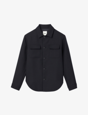 Sandro Mens Bleus Long-sleeved Button-down Woven Overshirt
