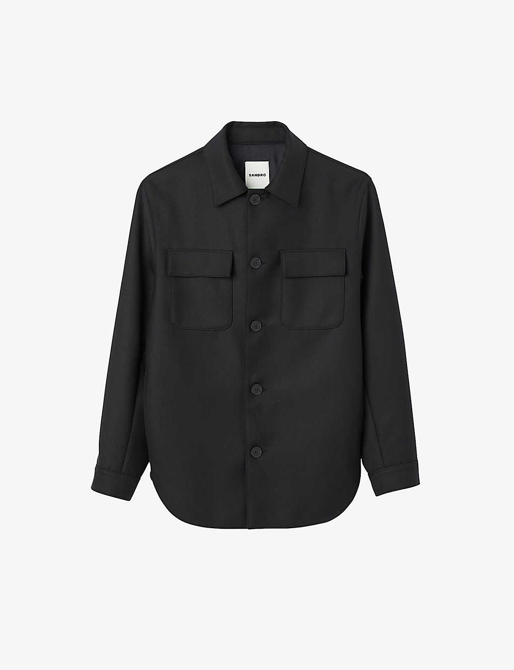 Shop Sandro Men's Noir / Gris Long-sleeved Button-down Woven Overshirt In Black