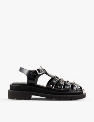 Shop Sandro Womens Noir / Gris Olys Studded Leather Sandals