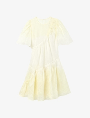 SANDRO Asymmetric linen blend mini dress Selfridges