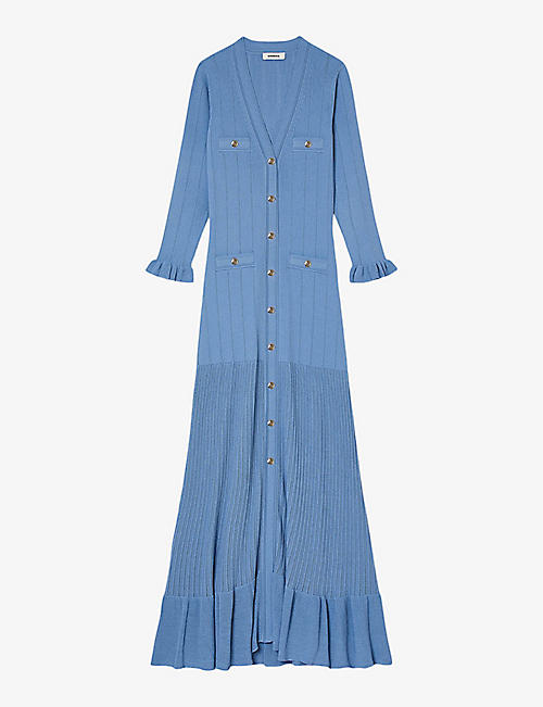 SANDRO: Button-up stretch-knit midi dress