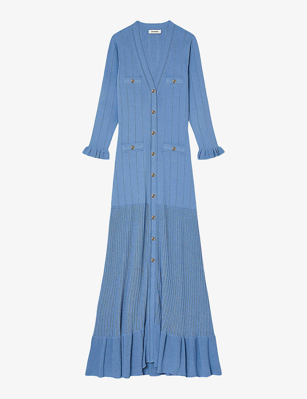 Shop Sandro Women's Bleus Button-up Stretch-knit Midi Dress