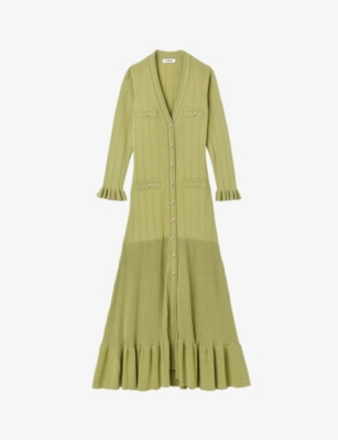 sandro knit midi dress green Vanea Beaded Textured Knit Skirt Dark Green