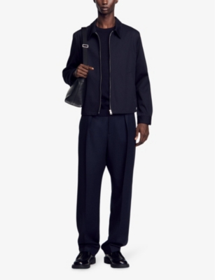 Sandro Mens Bleus Pointed Collar Cotton Harrington Jacket In Bleus