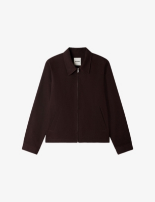 Sandro Mens  Pointed-collar Cotton Harrington Jacket In Chocolate