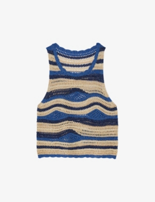 Shop Sandro Women's Bleus Crochet-pattern Woven Top