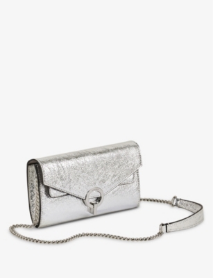 Shop Sandro Women's Noir / Gris Yza Pocket Metallic Leather Clutch Bag