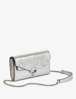 Sandro Womens  Yza Pocket Metallic Leather Clutch Bag In Noir / Gris