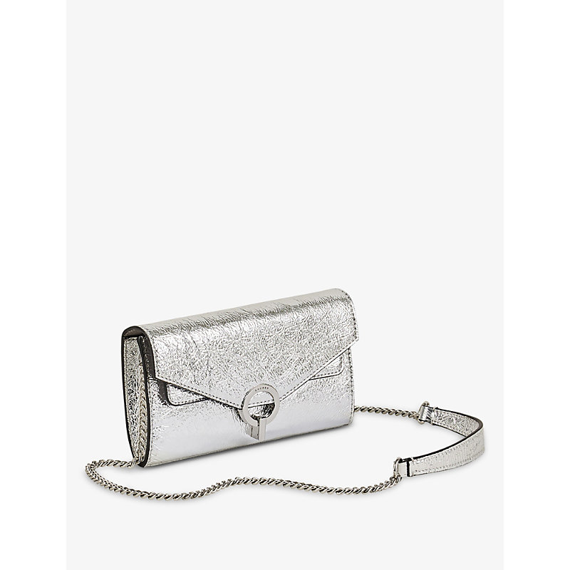 Shop Sandro Women's Noir / Gris Yza Pocket Metallic Leather Clutch Bag