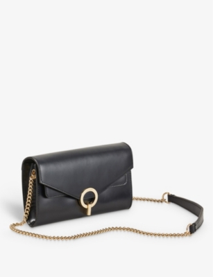 Shop Sandro Noir / Gris Logo-embossed Grained-leather Clutch Bag