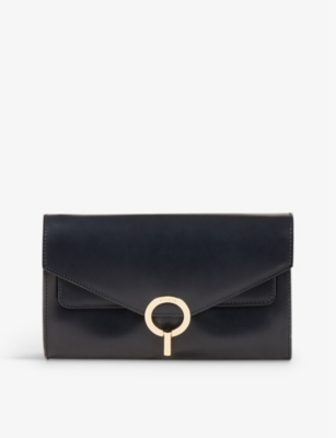 SANDRO: Logo-embossed grained-leather clutch bag