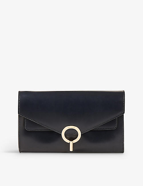 SANDRO: Logo-embossed grained-leather clutch bag