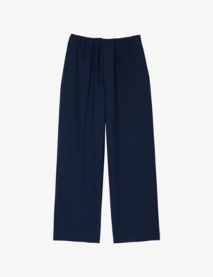 Sandro Mens Elasticated-waist Wide-leg Stretch-woven Trousers Bleus Xxl In Bleus