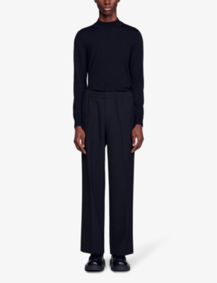 Sandro Elasticated Wide-leg Trousers In Noir / Gris